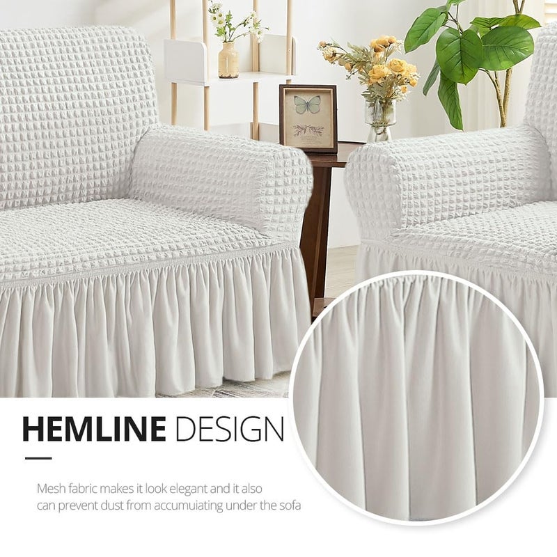 NICEEC Sofa Slipcover Ivory Sofa Cover 1 Piece Easy Fitted Sofa Couch Cover Universal High Stretch Durable Furniture Protector with Skirt Country Style (3 Seater Ivory) - Image 4
